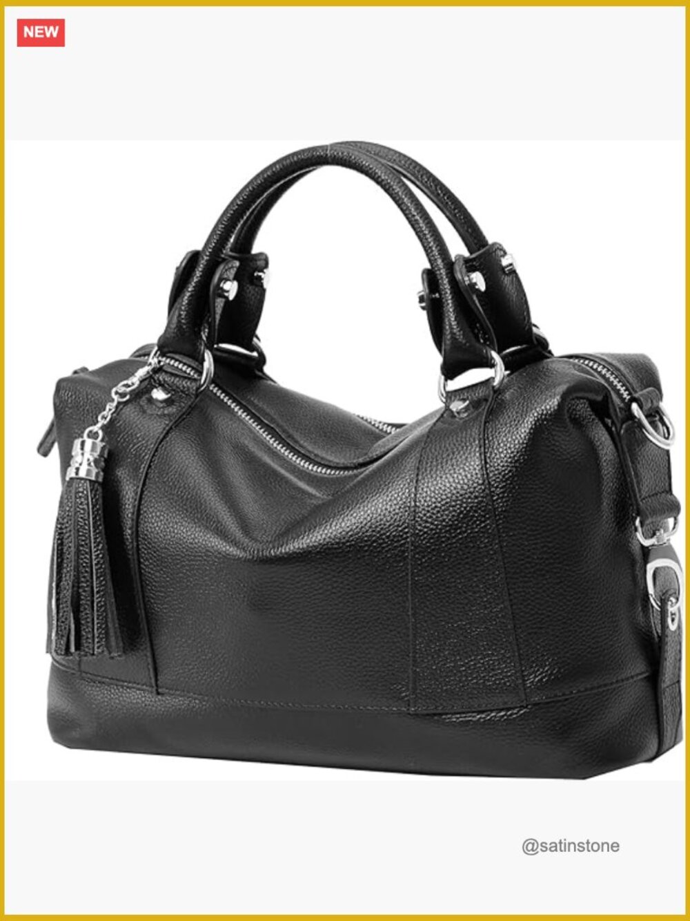 Genuine Leather Satchel Tote with Crossbody Strap and Fringe